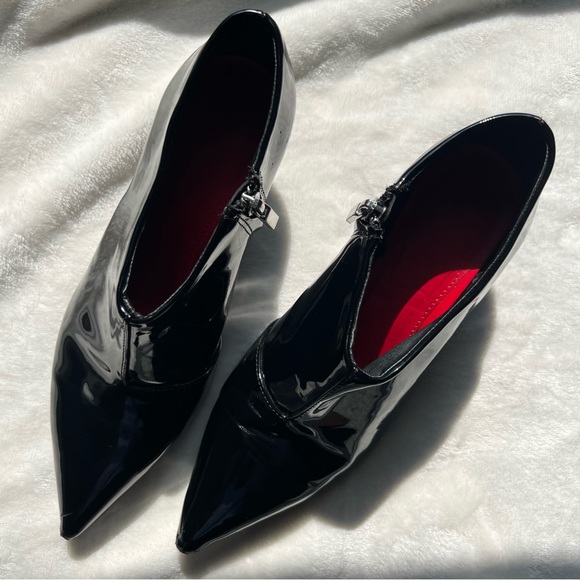 Black Patent Pointed Toe Booties - Picture 1 of 16